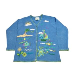 The Quacker Factory Blue Cardigan Seaside Size M